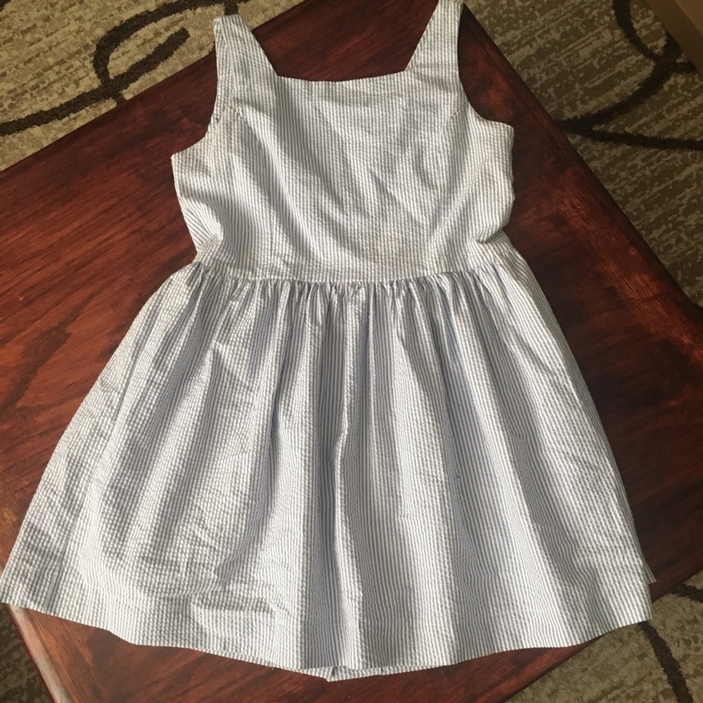 Modcloth Seersucker Blue & White Striped Dress